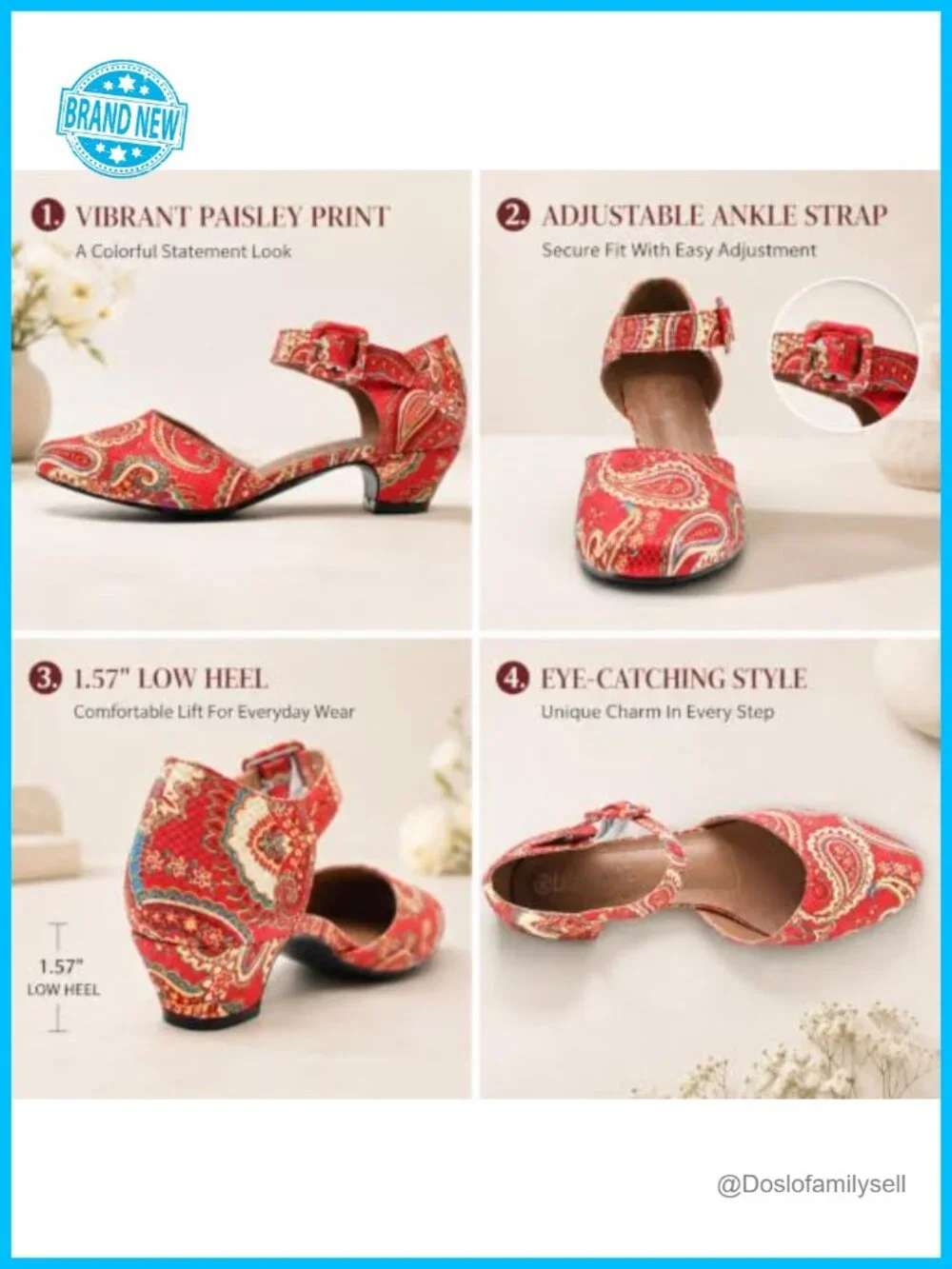 Women's Closed Toe Low Chunky Heel Pumps Ankle Strap Dress Shoes